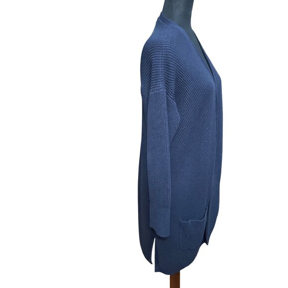 LL Bean Cardigan Women L Reg Navy Blue Knit Duster Long Pockets Open Sweater - Picture 4 of 12